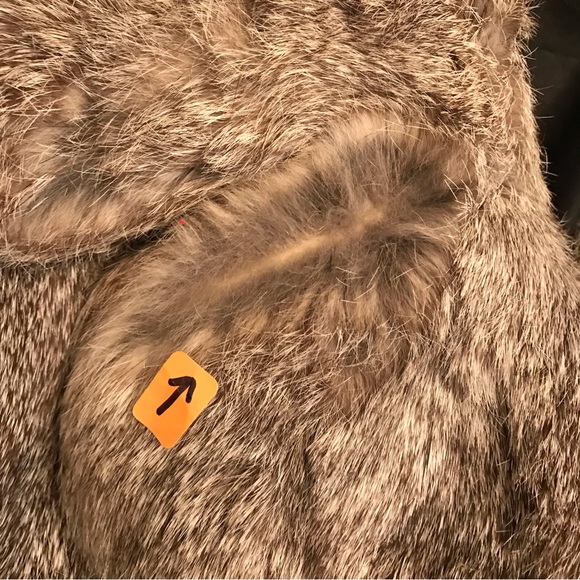 Womens Fur Coat Jacket Size 46 Medium Grey Rabbit Pockets Hook Closure Flaw - Picture 5 of 16